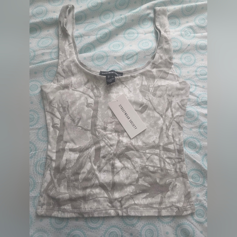 Sleeveless Gray Printed Women's Tank Top